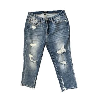 Judy Blue Jeans Womens 11/30 Skinny Fit Capri Distressed Ripped Stretch Denim